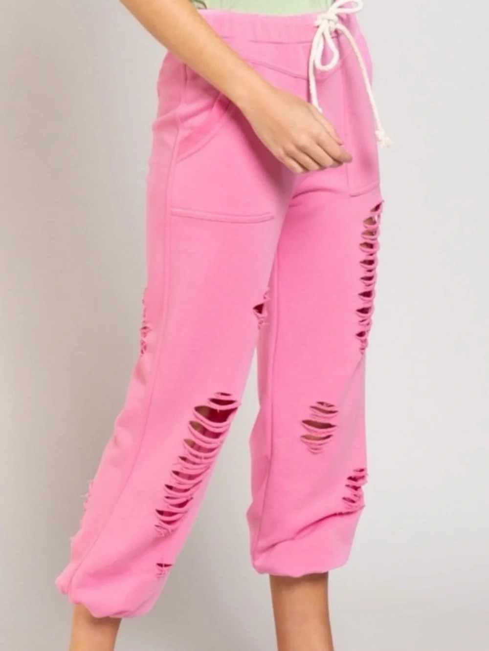 POL Distressed Terry Jogger Sweatpants Bubblegum Pink Boho Hippie Style Small - Picture 3 of 15